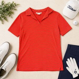 Nike Golf Women’s XXL Red Striped Stretch Short Sleeve Polo Shirt 16-18